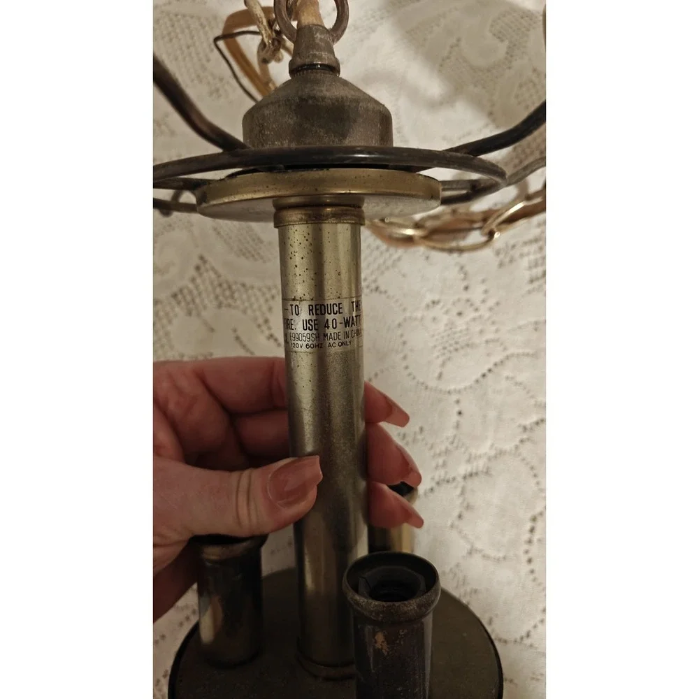 Pair Of Two Vintage Brass Pendant Lights Chandelier Look